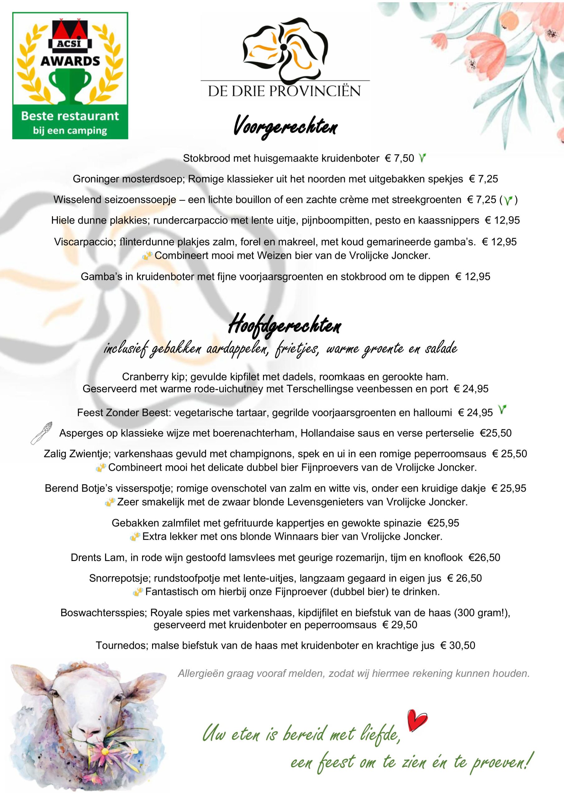 3 Menukaart 2025 Lente Voor- en Hoofdgerechten_asperges Heerlijk Bourgondisch eten voor een betaalbare prijs bij De Drie Provincien. Bekijk de menukaart voor de voor- en hoofdgerechten.