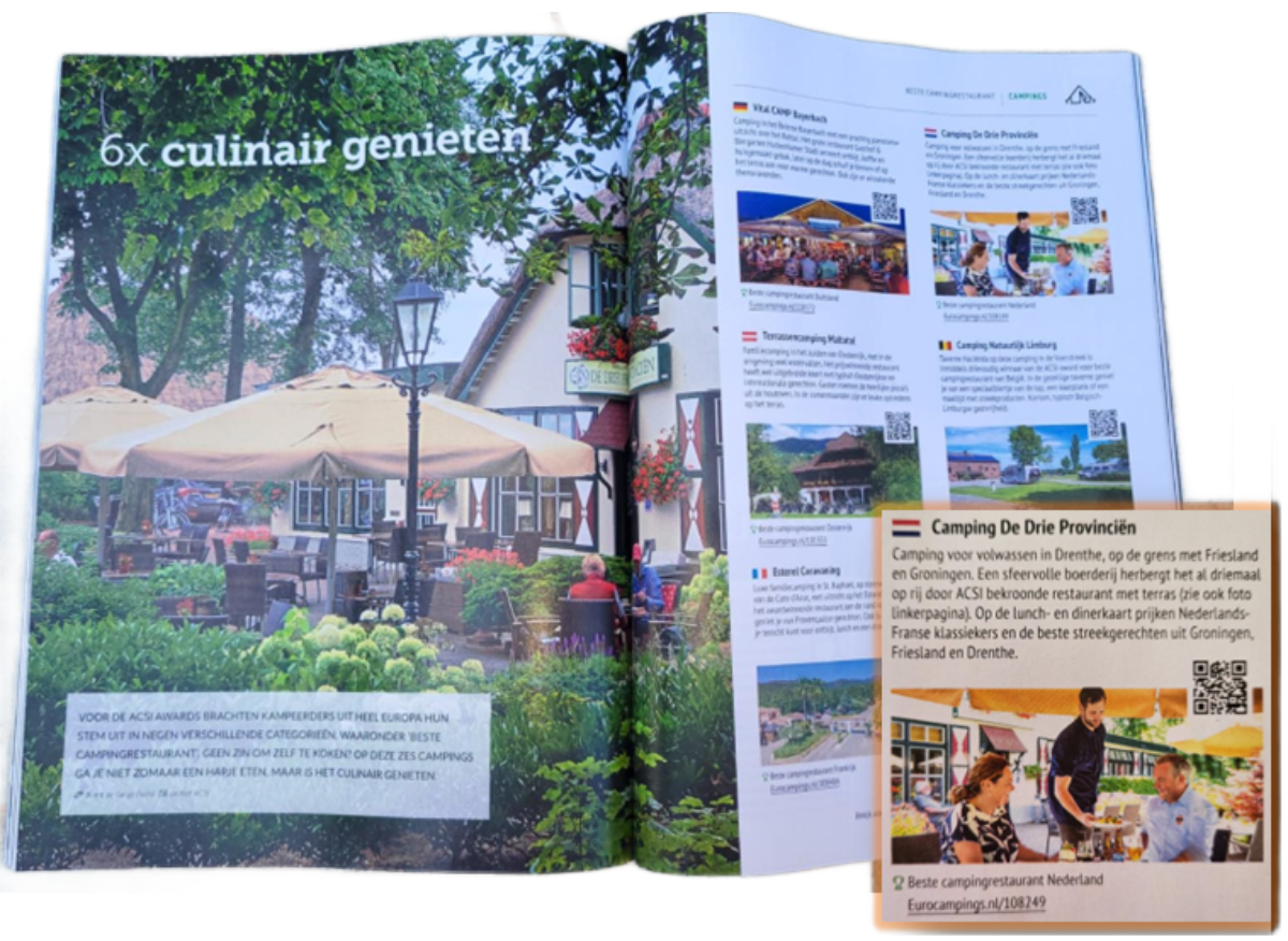 ACSI Freelife 2025 Culinair genieten_inPixio De Drie Provincien is voor de derde keer op rij winnaar van de ACSI Award beste campingrestuarant van Nederland