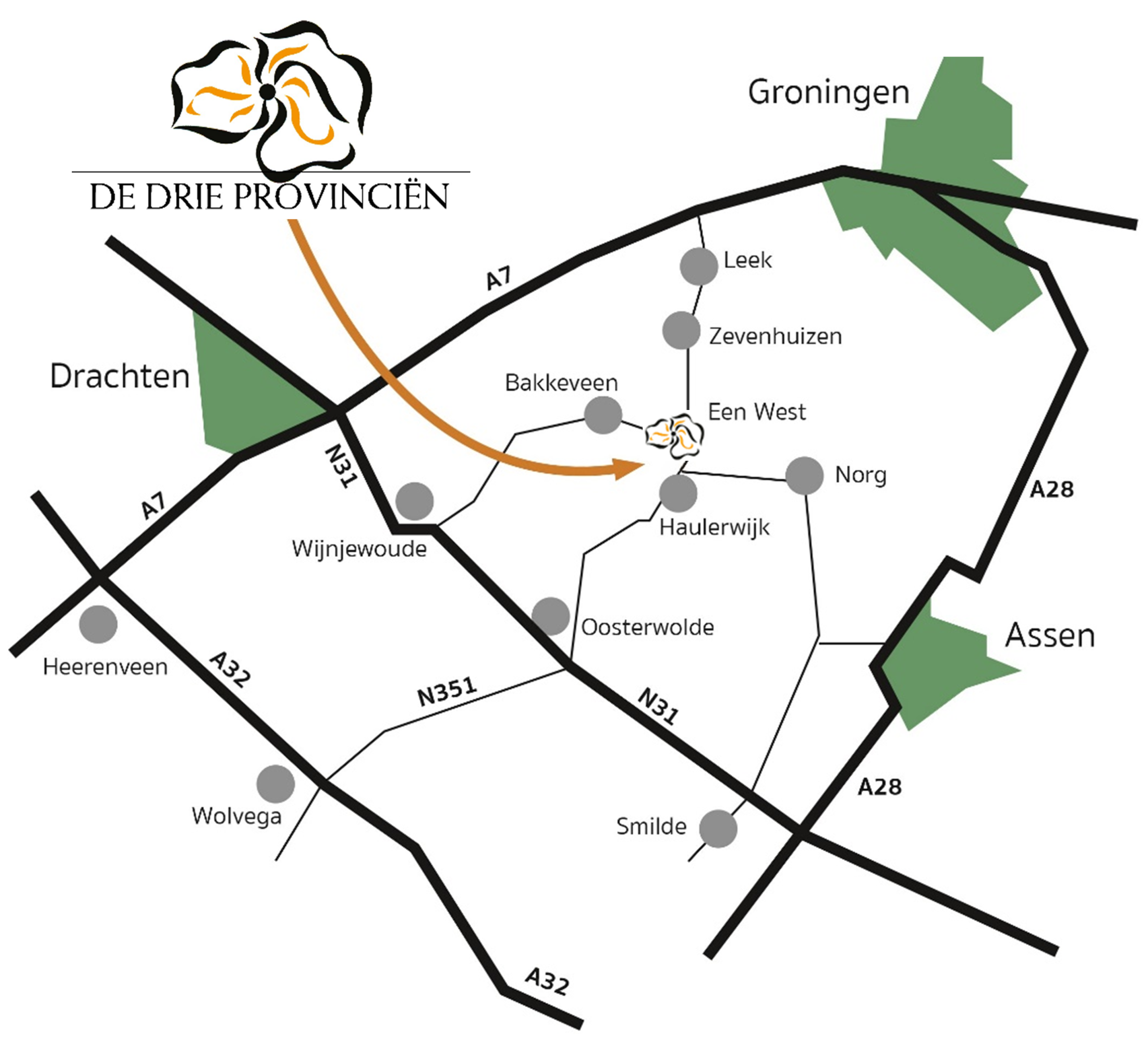 De Drie Provincien, Bakkeveenseweg 15, 9343TB Een West (Drenthe, Nederland). Tussen Bakkeveen en Haulerwijk