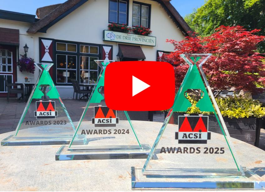 Video Drie keer prijs voor De Drie Provincien beste restaurant bij een camping De Drie Provincien is voor de derde keer op rij winnaar van de ACSI Award beste campingrestuarant van Nederland